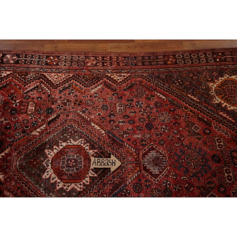 Tribal Qashqai Persian Vintage Area Rug Hand-Knotted Wool Carpet - 5'4"x 8'8"
