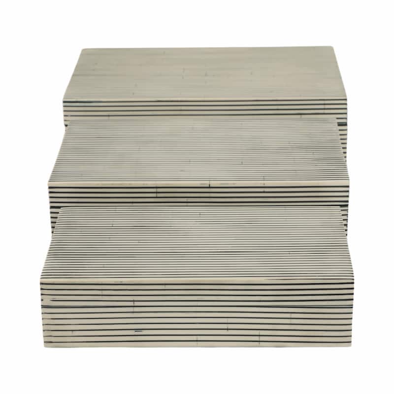 Resin Wood Storage Boxes Contemporary Design (Set of 3) - 4", 3" White - 12" x 8" x 4"