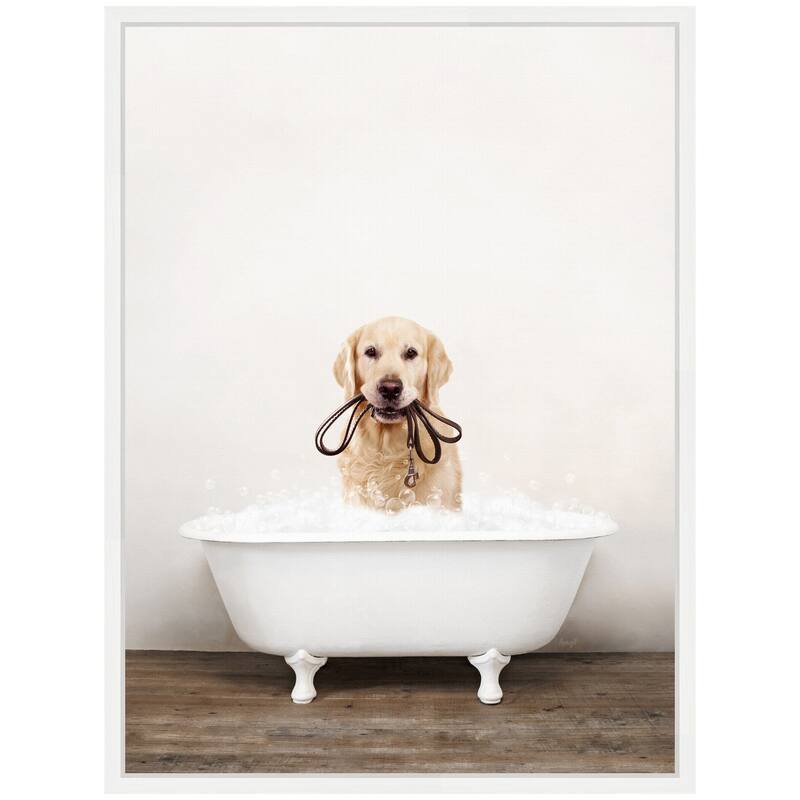 Kate and Laurel Sylvie Golden Retriever in Rustic Bath Style Framed Canvas by Amy Peterson