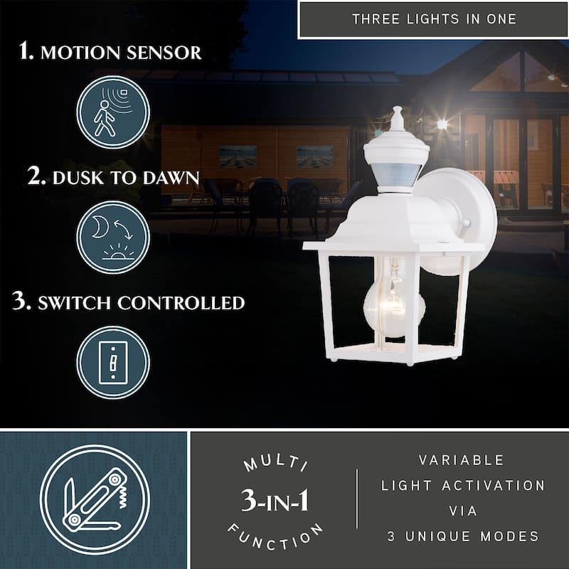 Bedford Aluminum 5.25-in. W 1 Light Motion Sensor Dusk to Dawn Outdoor Wall Lantern Clear Glass