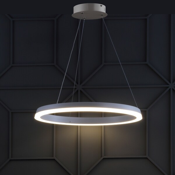 Baxter 23.5" Integrated LED Metal Hoop Pendant, Matte White by JONATHAN Y