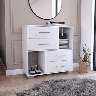 Image showcasing Minimalist Style 4-Drawers 2 Open Shelves Dresser Chests, Modern ...