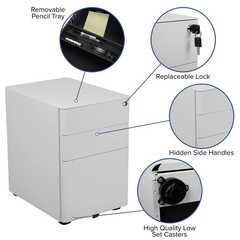 Modern 3-Drawer Mobile Locking Filing Cabinet Storage Organizer