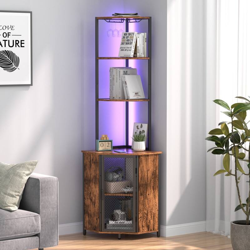 VECELO Tall Bookshelf 63.2"Large Bookcases Organizer with LED Lights Free-Standing Library Bookshelf with 5-Tier Storage Shelves