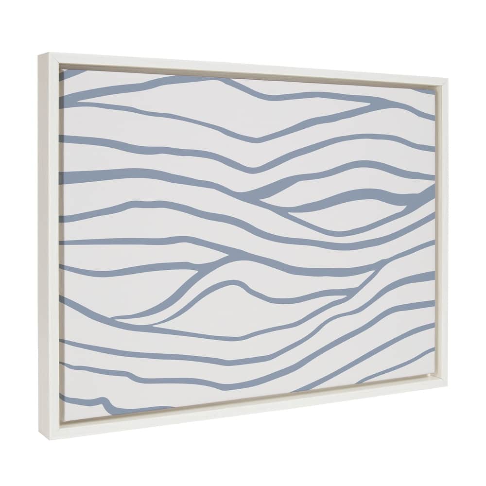 Kate and Laurel Sylvie Simple Elegant Coastal Waves Framed Canvas by The Creative Bunch Studio