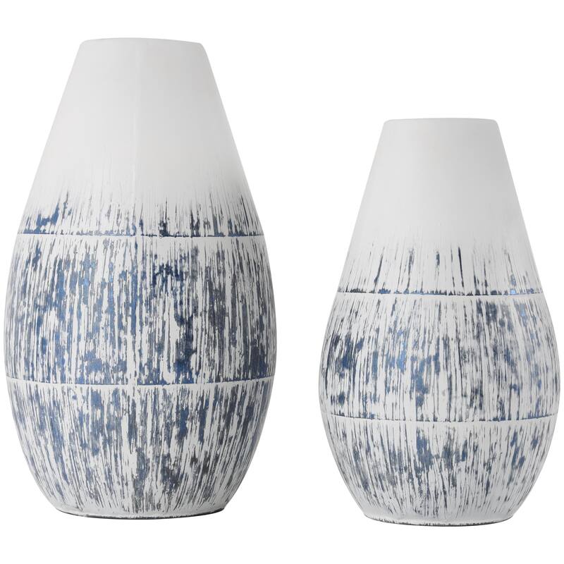 Metal Brushed Decorative Vase with White Background - Set of 2 Blue - Roche River Decor
