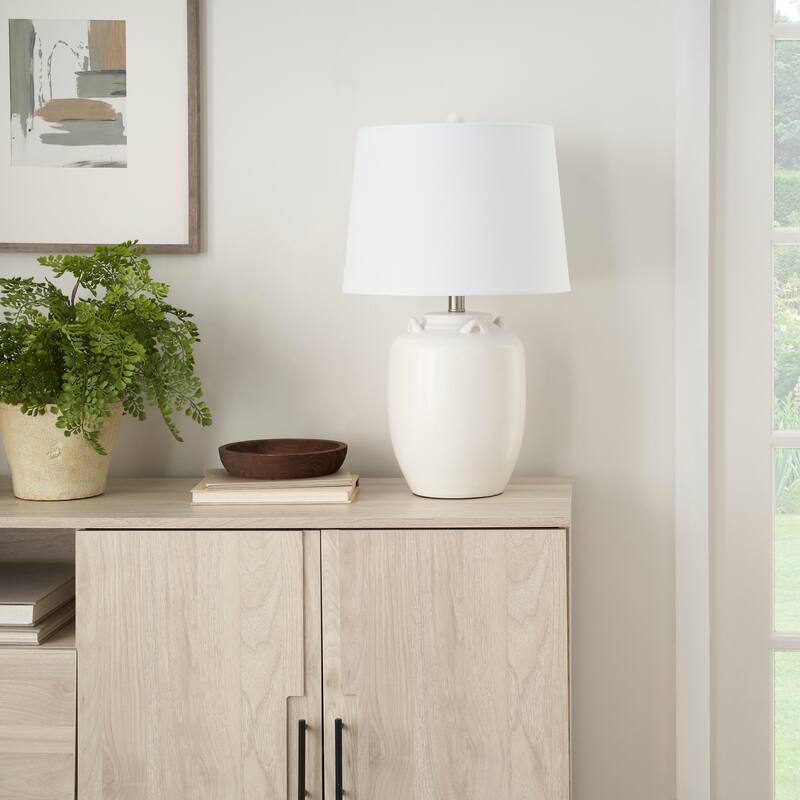 Nourison 24" Farmhouse Ceramic Pottery Jug Table Lamp - White