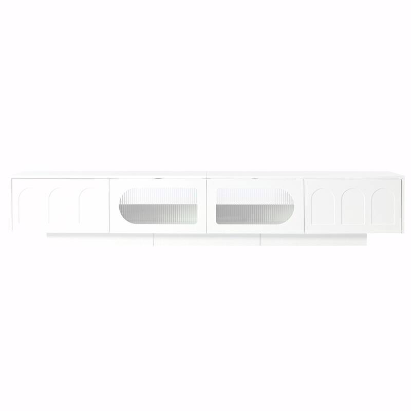 Functional TV Stand with Arched Cabinet Doors, Entertainment Center with APP-Controlled Smart LED Light