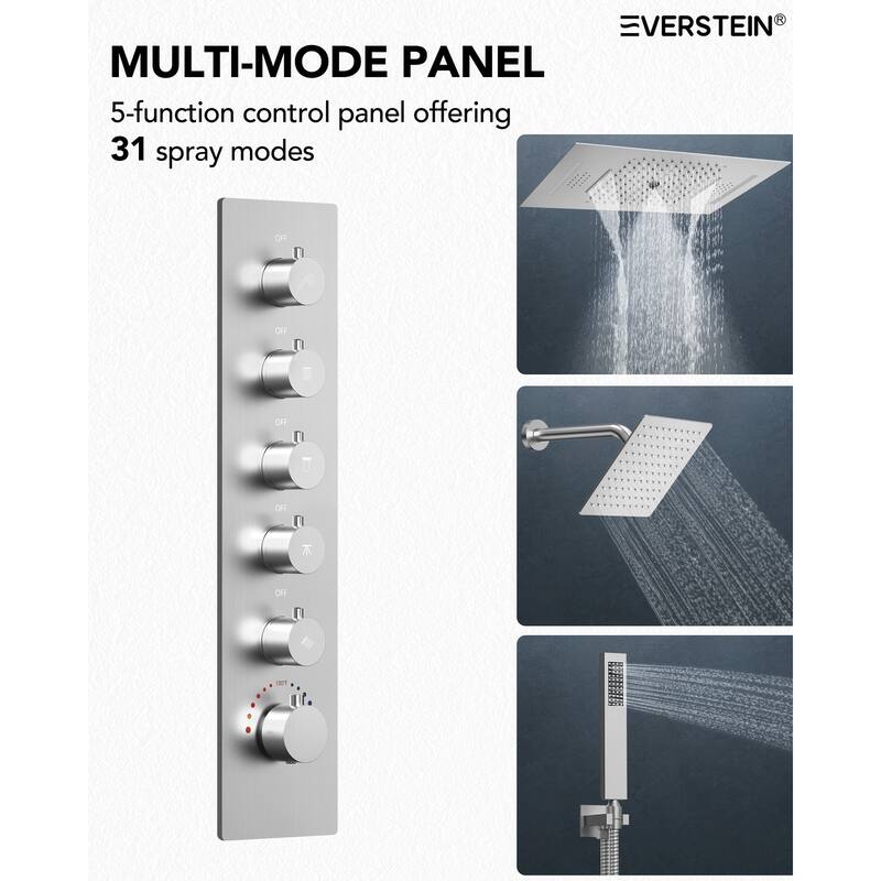 Dual Heads 20" Thermostatic Shower System, 64-Color LED Mood Lighting 3-Functions Shower Head with Bluetooth Music