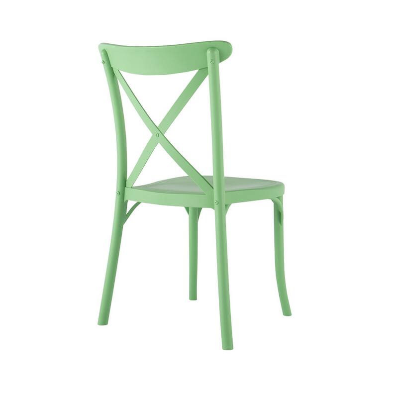 HomeRoots Set of Two Green Heavy Duty Plastic Outdoor Stacking Dining Chairs