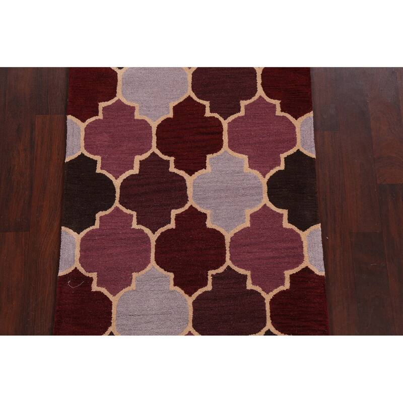Modern Geometric Trellis Oriental Area Rug Hand-tufted Wool Carpet - 3'0" x 5'0"