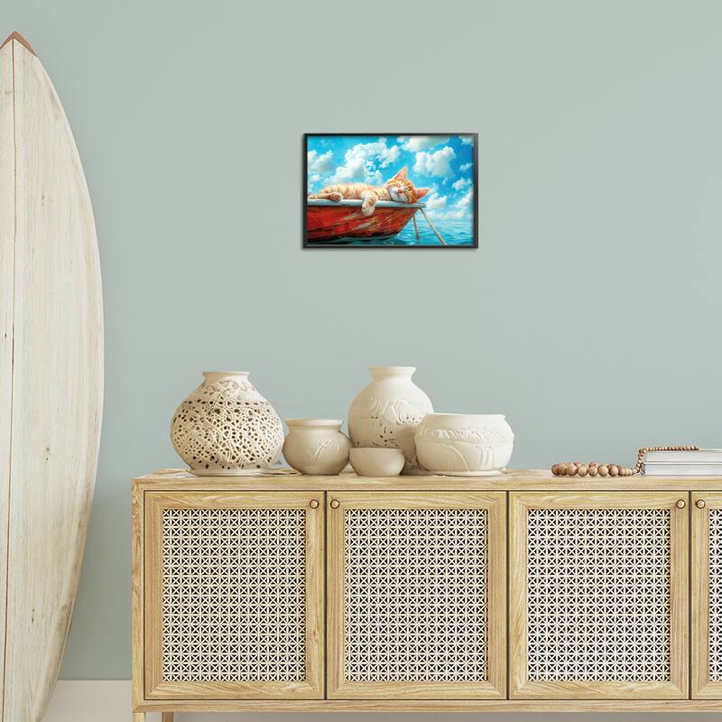 Stupell Sleeping Cat on Boat Framed Giclee Art Design By Parable Visions