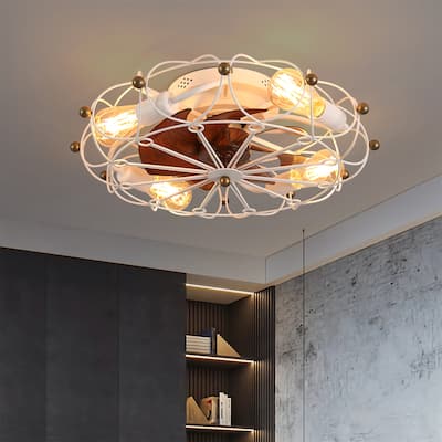 Low Profile Caged Ceiling Fan with Lights Remote Control