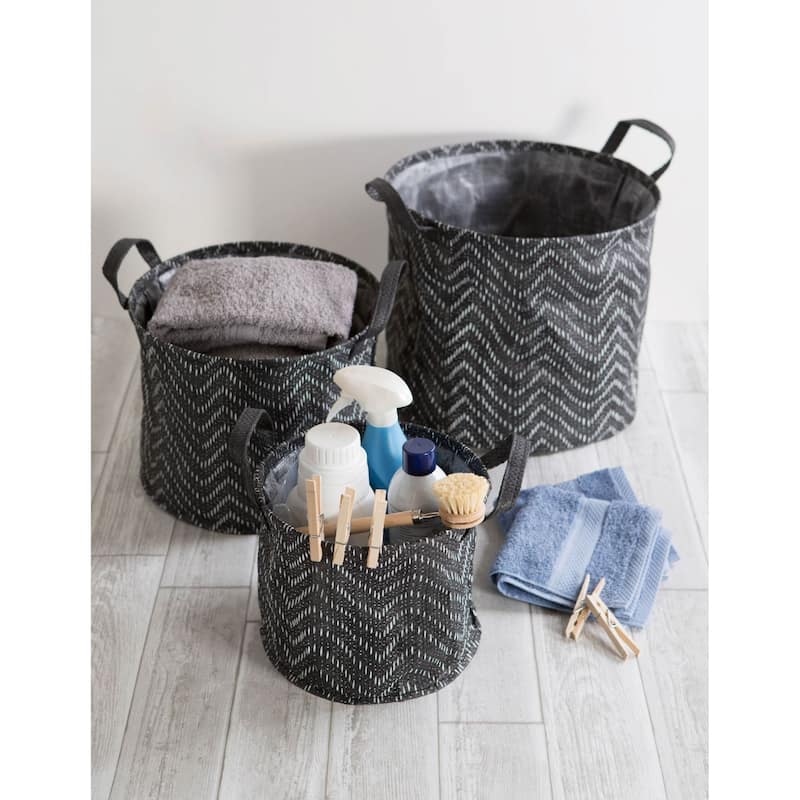 3 Black White Tribal Chevron Round Assorted Laundry Bins 13.75"