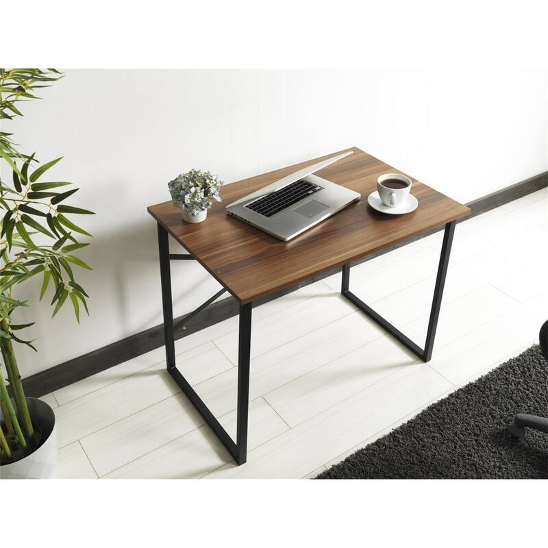 35 Inch Rectangular Computer Desk Modern Writing Desk with Metal Frame Study Desk Workstation for Living Room, Bedroom,Office - Walnut