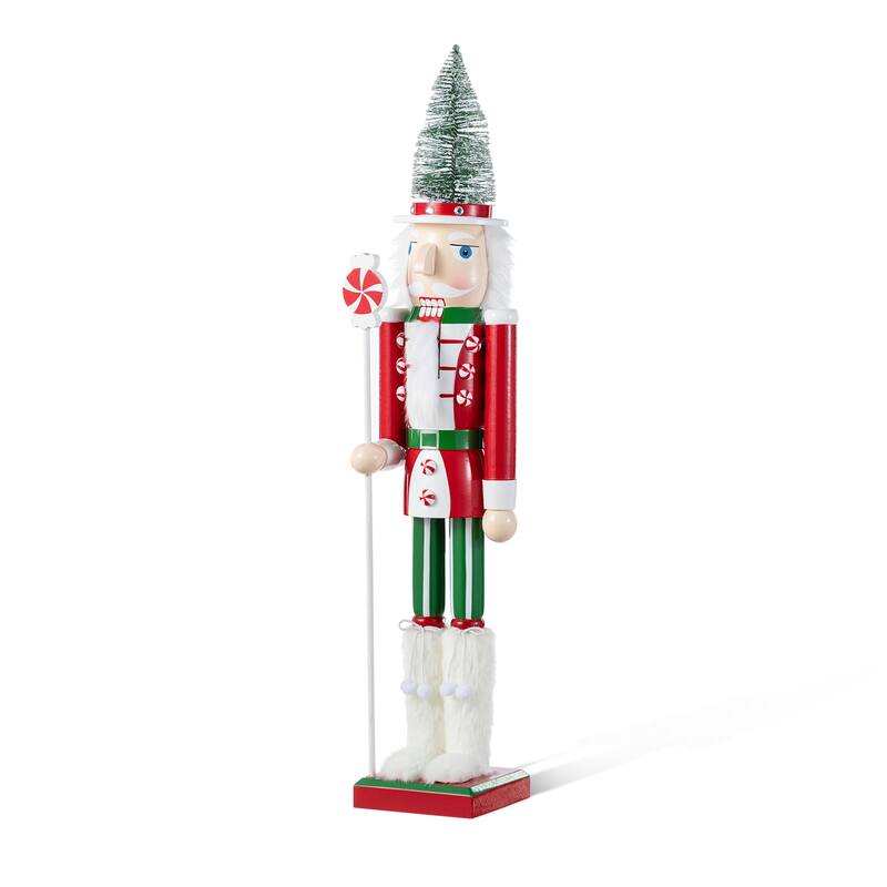 Glitzhome Wooden Christmas Green Brush Tree or Pink Cake Nutcracker