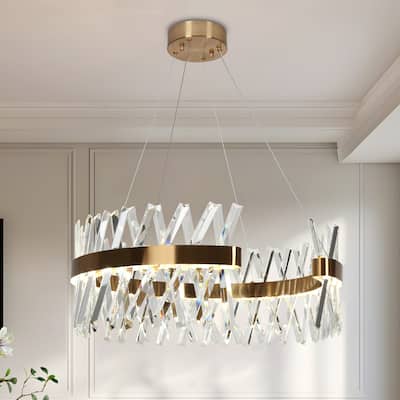 Modern LED Crystal Gold Drum Chandelier for Dining Living Room Bedroom - D23.2" x H9.4"