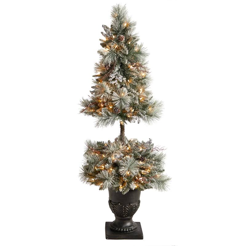 5' Flocked Porch Christmas Tree with 100 LED Lights 60 On Sale
