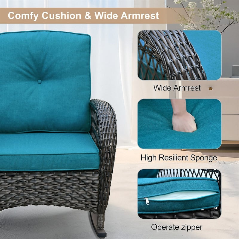 3Pcs Outdoor Patio Wicker Rocking Porch Chair