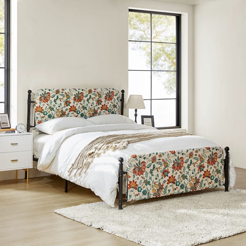 Diana Transitional 62" Floral Upholstered Platform Metal Bed Frame with Washable Slipcover by HULALA HOME