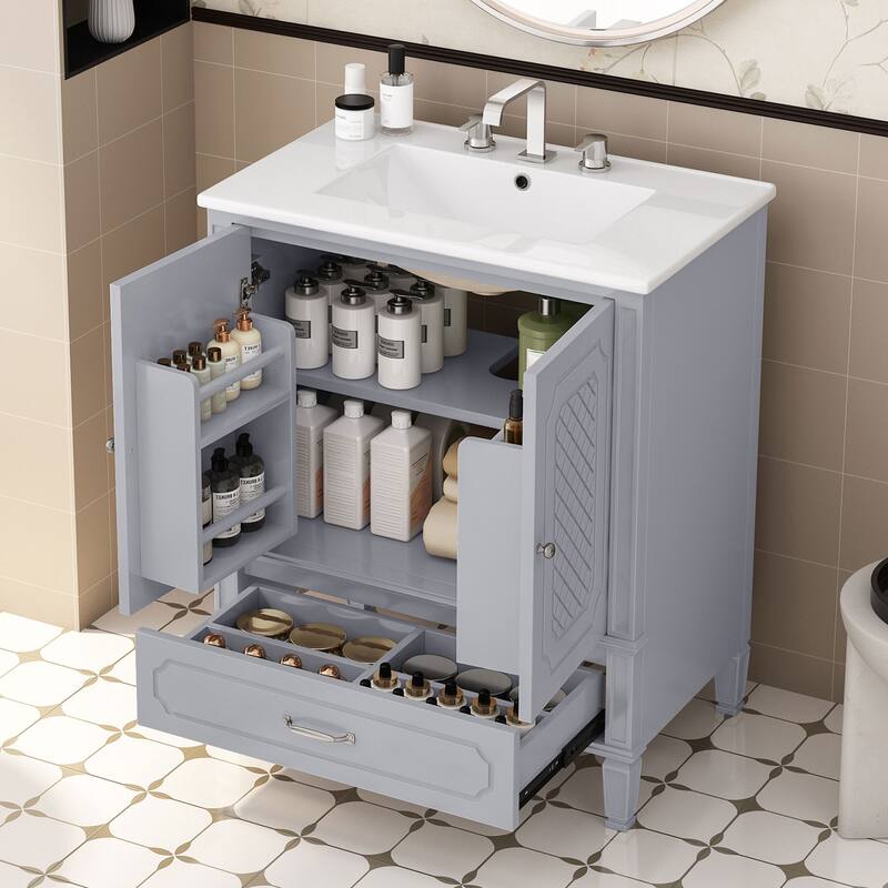Bathroom Vanity with Sink Vintage Style,Multi-functional Storage Space