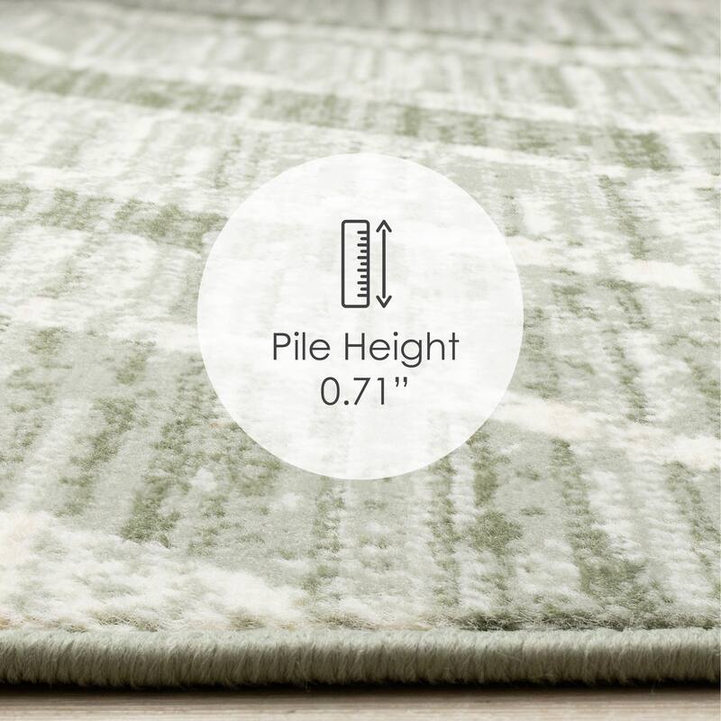 Green Chevron Distressed High Traffic Rug
