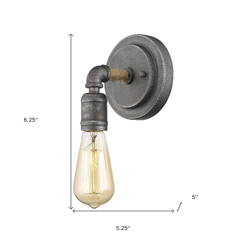 Rustic Textured Grey Wall Sconce with Exposed Bulb and Flush Mount Steel Light Damp Location Rated - 6.25" H x 5.25" W x 5" D