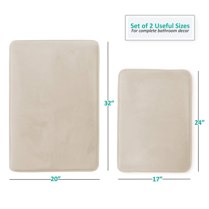Clara Clark Ultra Soft Plush Bathroom Rug - Non-Slip, Velvet, Memory Foam Bath Mat - Set of 2
