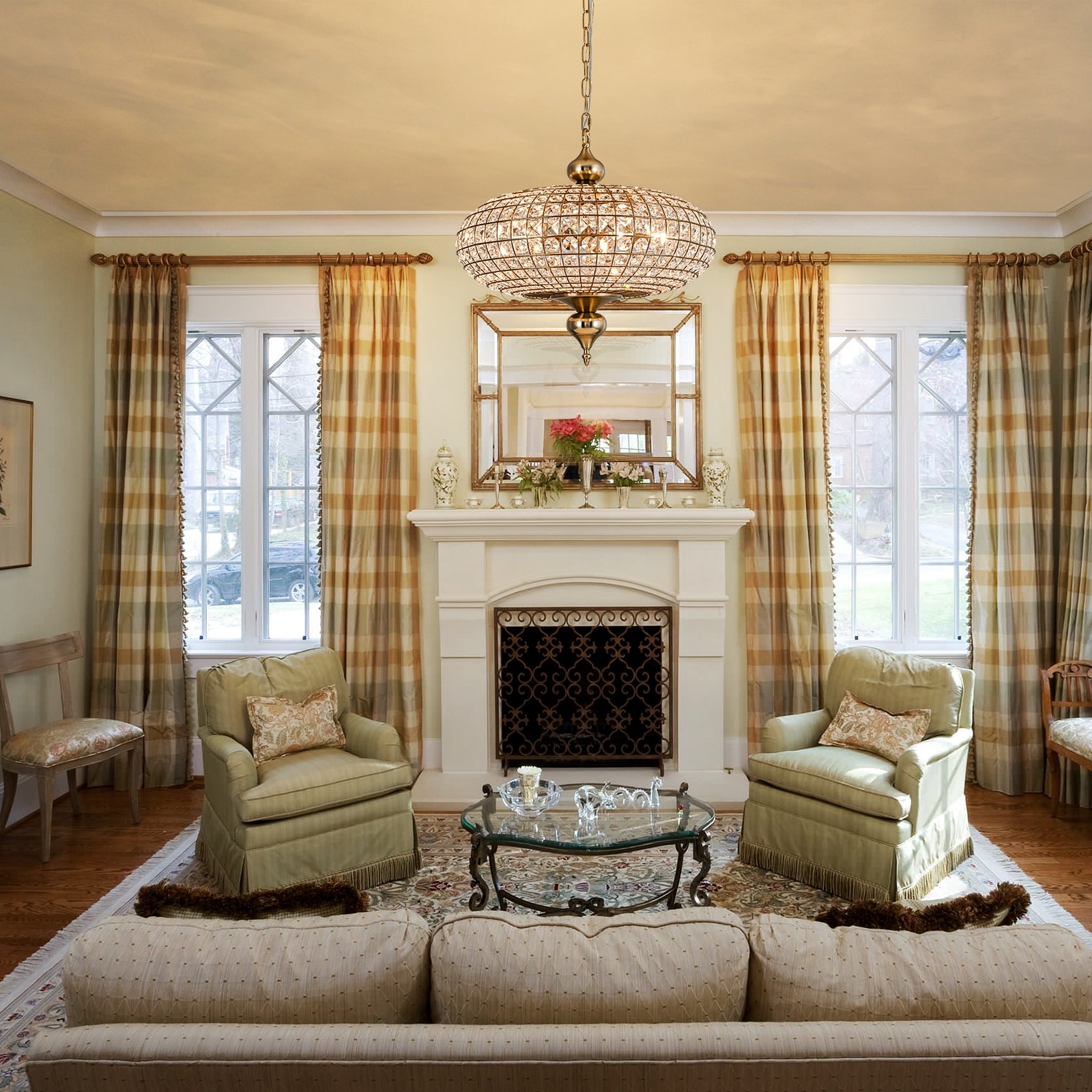 Retro French 4/5-Light Brass Crystal Chandelier