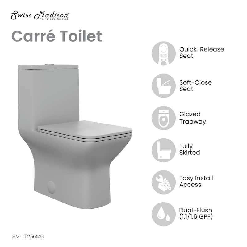 Carre One-Piece Square Toilet Dual-Flush In Matte Grey1.1/1.6 Gpf - 25.79" x 14.96" x 29.92"