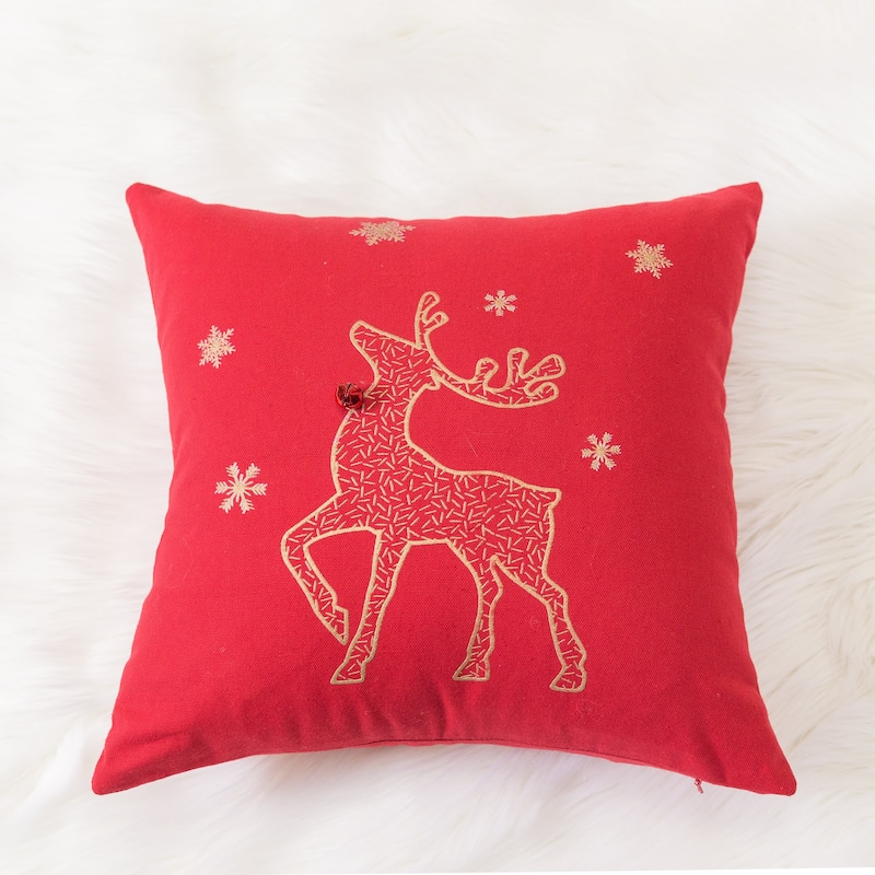 Reindeer Cotton 16" Square Christmas Throw Pillow