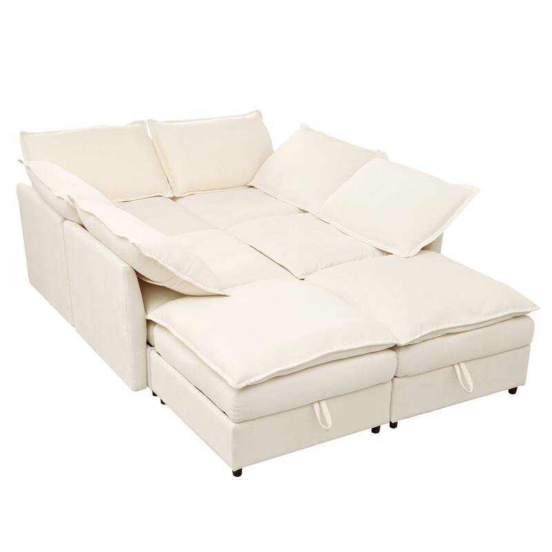 126" 6-Piece Modular Sofa Bed with Storage and Double-Layer Cushions