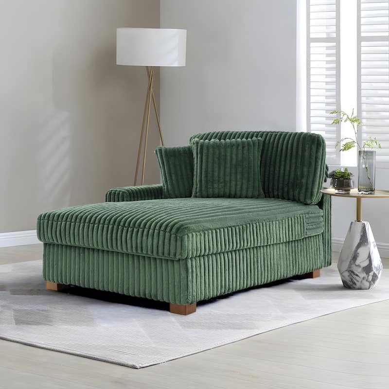 Modern Cotton Flannel Indoor Chaise Lounge Couch with Pillows - Green - Left Facing