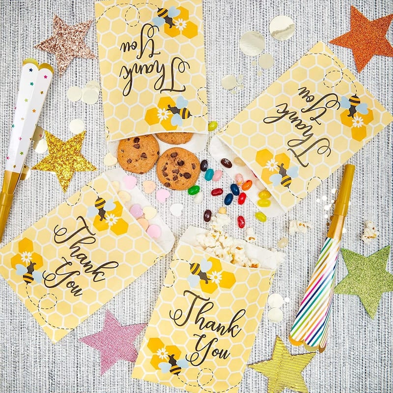Sparkle and Bash 100pcs Bumblebee Party Favor Goodie Bag for Honey Bee Baby Shower Treat Gifts 7"