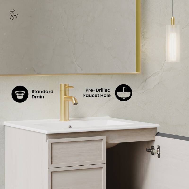 St. Tropez 24" Wall-Mounted Bathroom Vanity In White Oak With Sink Top - 24