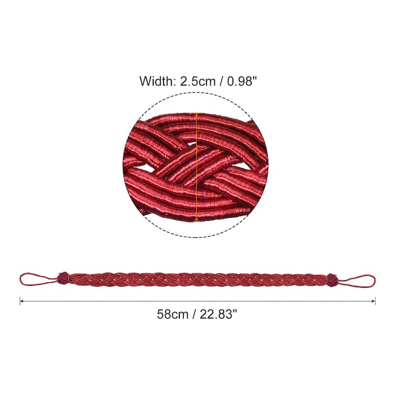 23" Curtain Tiebacks Braid Drapery Holdback Holder with Hooks - Red - 2Pcs