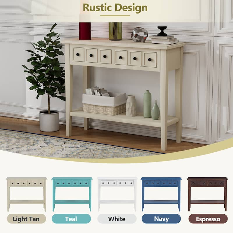38.2" Living Room Entryway Sofa Table with Rubber Wood Legs, Versatile Storage Console Table with 2 Drawers and Open Shelf