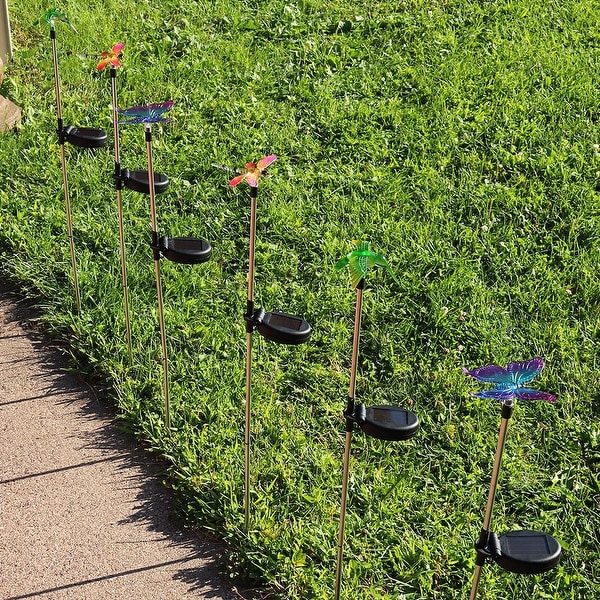 Sunnydaze Solar Butterfly Dragonfly & Hummingbird Stake LED Light Set of 6