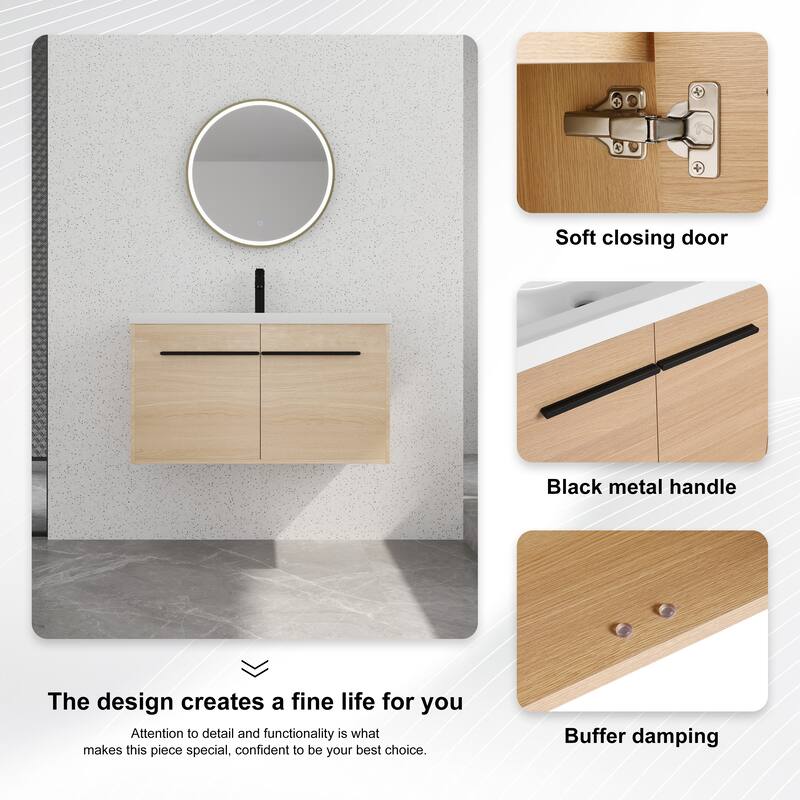 Bathroom Vanity With Sink In 16/20/24/30/36 Inch, Floating Bathroom Vanity With Soft Close Door