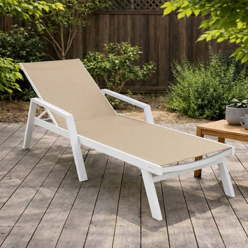 Marlin Rust-Resistant Aluminum Chaise Lounge - Adjustable 4-Position Outdoor Tanning Chair with Armrests