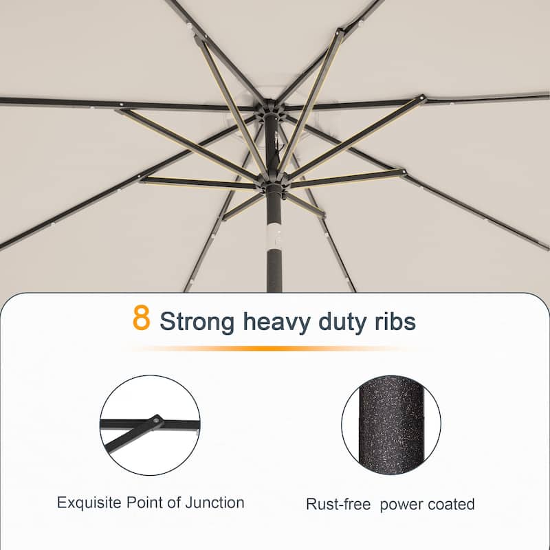LIVOOSUN 9Ft Patio LED Market Umbrella Outdoor Table Steel Umbrella