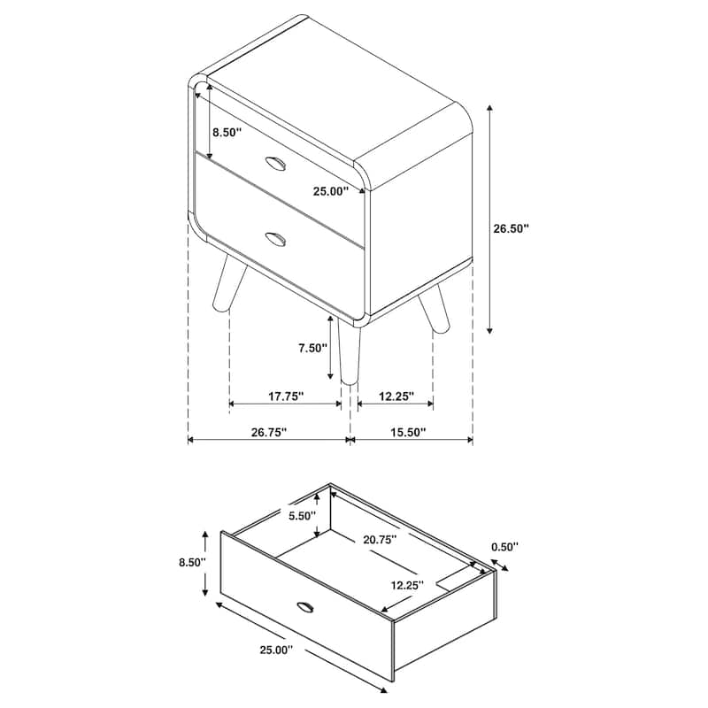 Winston Light Ash 2-drawer Nightstand Bedside Table