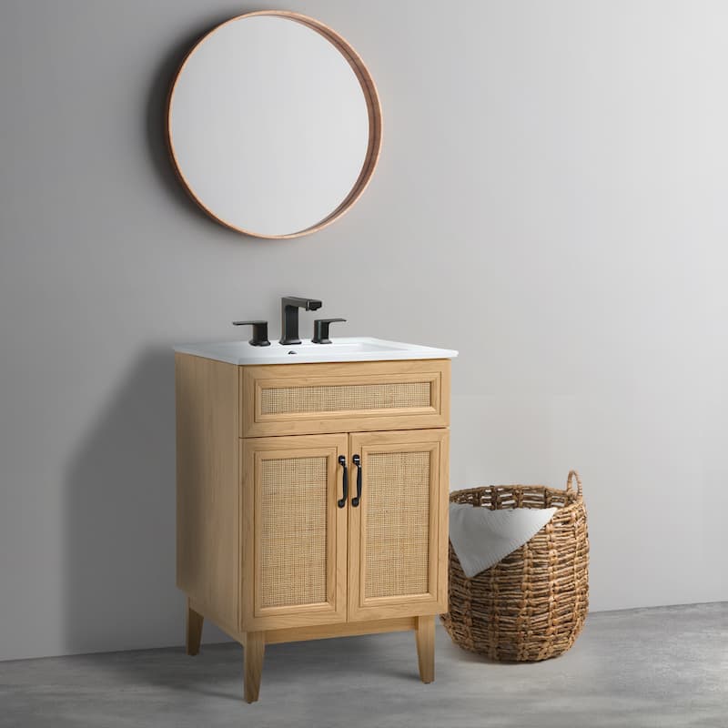 Ancillary Rattan Modern Farmhouse 2-Shelf Bath Vanity Cabinet Only (Sink Basin not Included), by JONATHAN Y