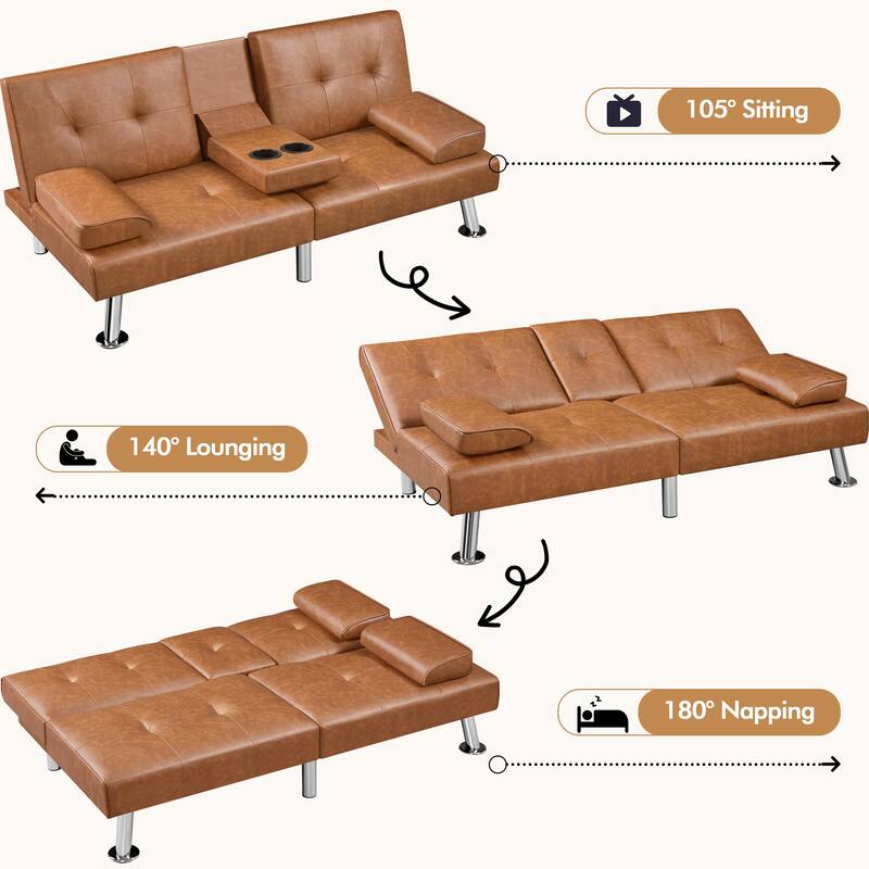 Yaheetech Faux Leather Convertible Futon Sofa Bed 3-In-1 Adjustable Futon Couch