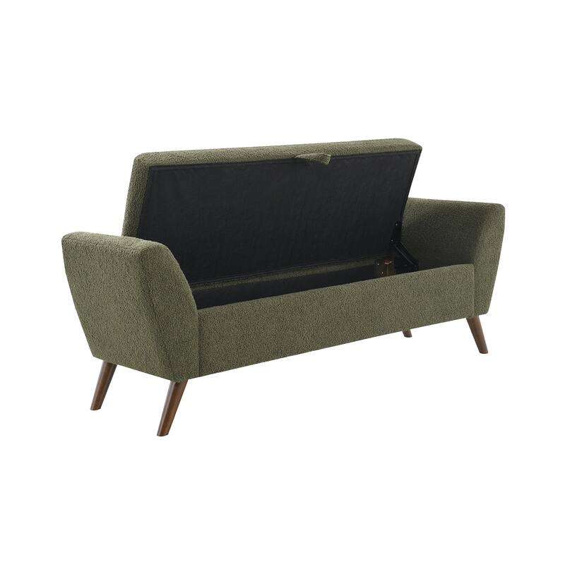 60"Modern Storage Bench with Mid-Centruy Wood Legs,Bench with Storage for Living Room & Bedroom,Comfort Padded