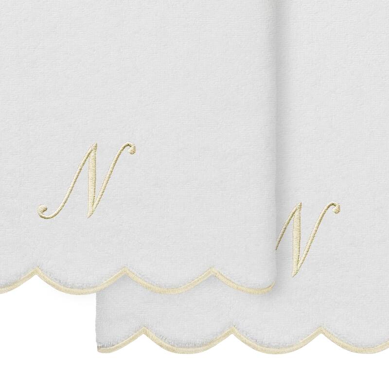 Authentic Hotel and Spa 100% Turkish Cotton Beige ADORNIA Scallop Personalized 2 Piece Bath Towel Set - 2 Bath Towels