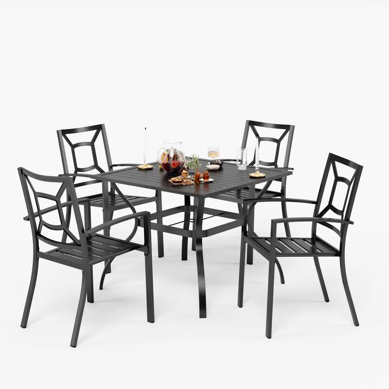 5-piece Outdoor E-coated Patio Dining Set with Stackable Chairs