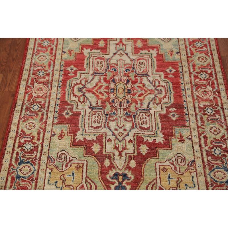 Heriz Serapi Vegetable Dye Accent Rug Geometric Handmade Wool Carpet - 3'0"x 4'10"
