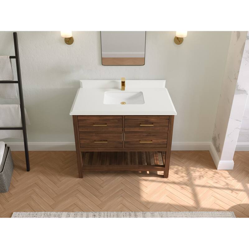 Willow Collections 42 in. W x 22 in. D Parker Solid Teak Single Sink Bathroom Vanity with Countertop