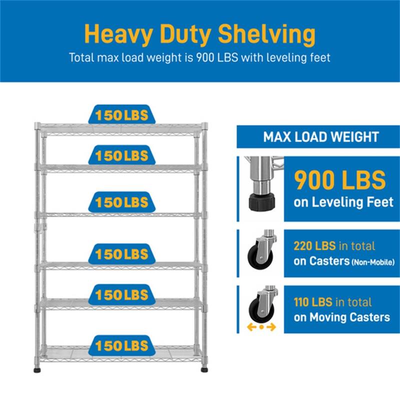 6-Tier Disassembly and Free Assembly NSF-Certified Steel Wire Shelving